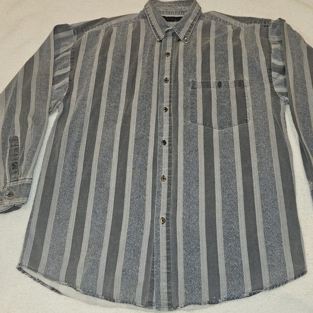 Vintage 90's Santana Denim Striped Shirt Size L